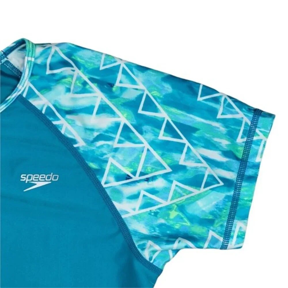 Speedo Girl's Teal Short Sleeve Rashguard Top, XL, Excellent Used Condition